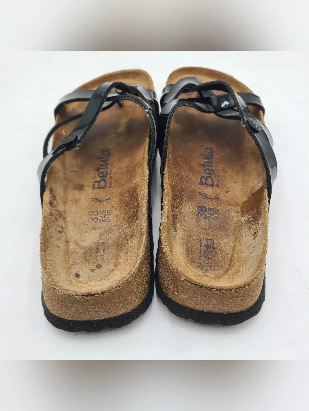 B41 Betula Sandals Womens Size 7 Black Thong Cork Footbed Comfort Strappy Shoes
